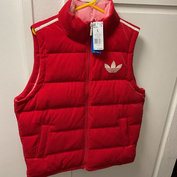 Adidas Original 70s Oversized Velvet Vest Jacket Puffer Retro Red Pink IB2030 - Picture 1 of 5